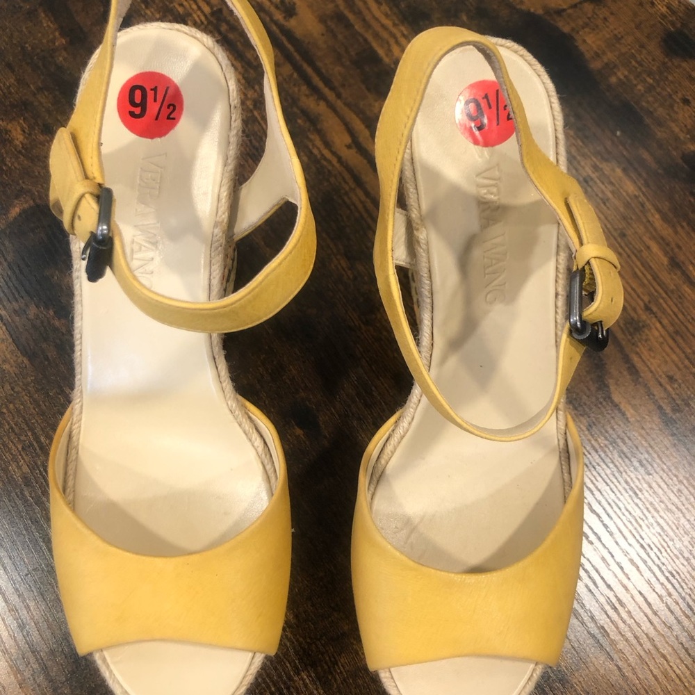 Vera Wang Yellow Sandals with Wedge Heel and Adjustable Ankle Strap